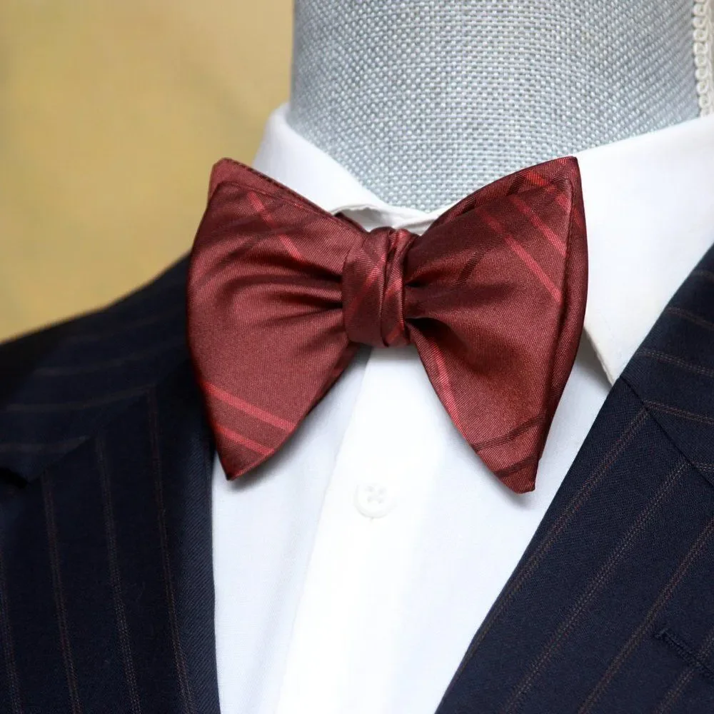 New Men's Self-tied Bow Tie 100%Silk SMALL Butterfly‎ Burn Plaid S652